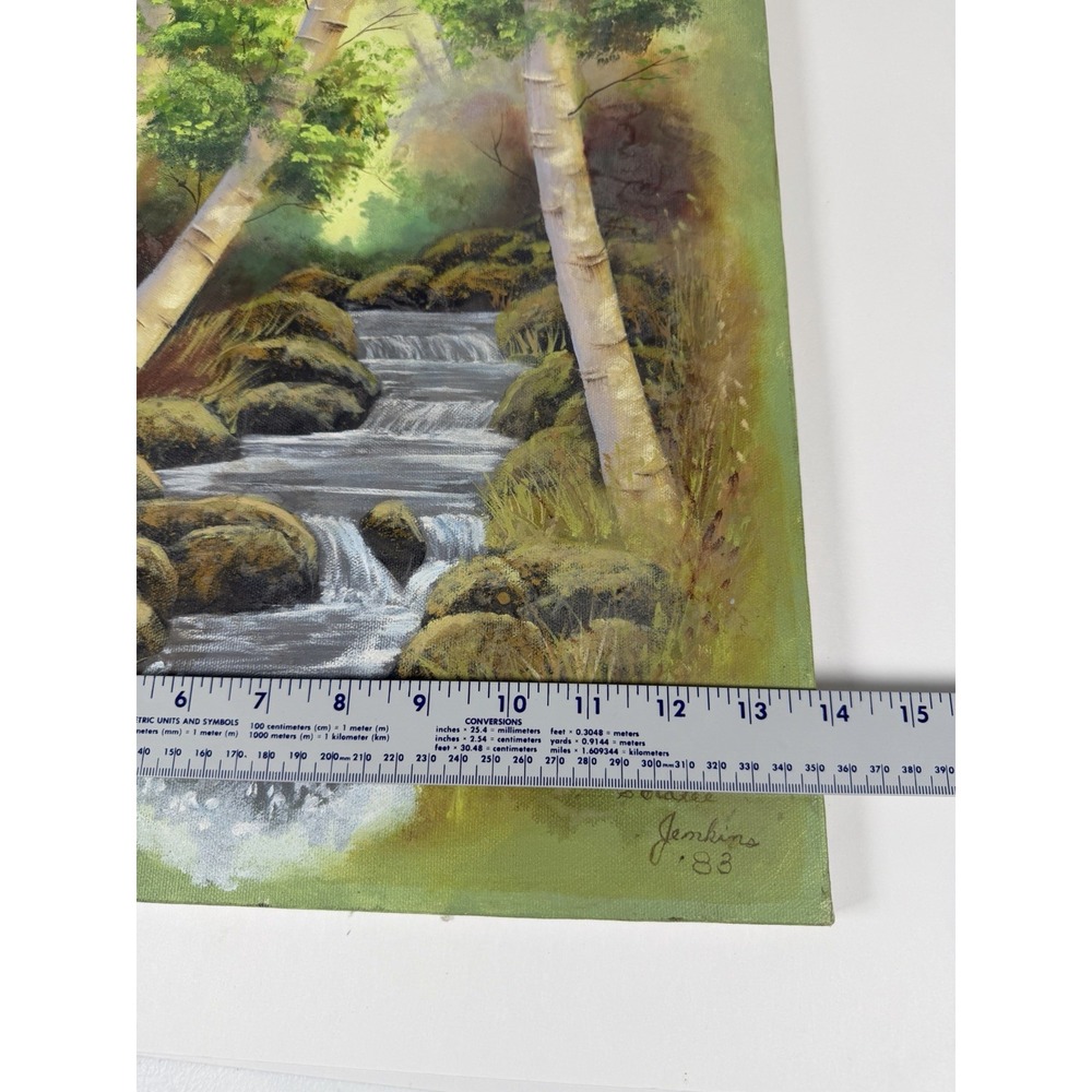 Original Oil Painting Trees Waterfall Landscape Signed On Canvas 14x18 - Picture 5 of 6